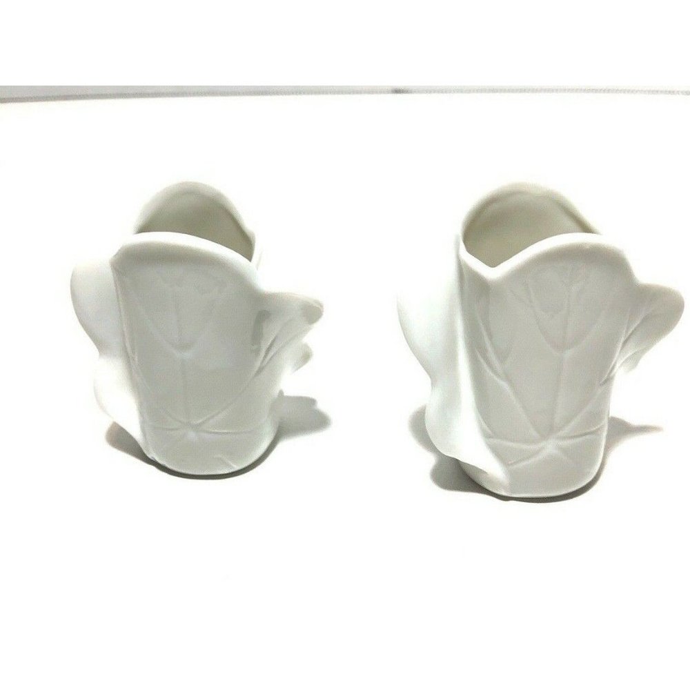 Vintage Pair of Fitz & Floyd White Flower Pedal Candlesticks Holder 2.5" H